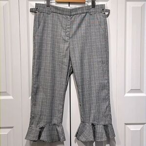 Walter Baker Black/White Houndstooth Plaid Cropped Ruffle Hem Pants‎ Size 8 NWT
